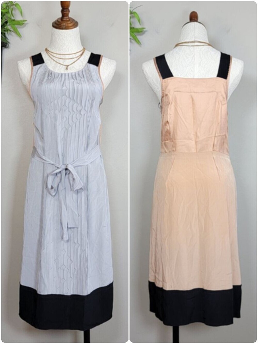 BCBGMaxAzria Sleeveless Silk Colorblock Shift Midi Dress Tie Waist Pleated S